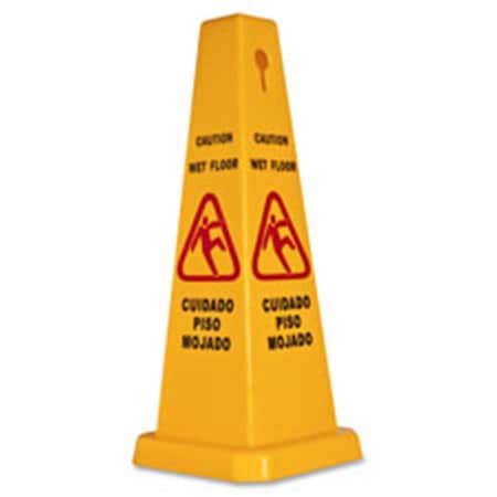 Genuine Joe Caution Safety Cone, 4-Sided, 10 in. x 10 in. x 24 in., Yellow GE464000